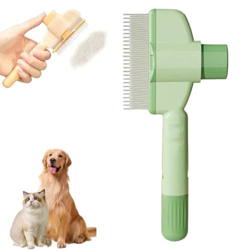 Selbstreinigender Flohkamm für Haustiere, Flohkamm für Katzen, Flohkamm Hunde, Katzenkamm, Läusekamm mit Edelstahl Kammzähne für Tierhaare Entfernen, Flohkamm zum Fellpflege Haustier (Grün*1)