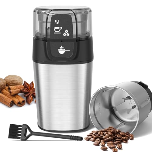 OMISOON Kaffeemühle Elektrisch 200W, Gewürzmühle mit Abnehmbarer Edelstahlbehälter, Füllmenge 70 g, Elektrische kaffeemühle für kaffeebohnen, Nüsse, Gewürze,Getreide