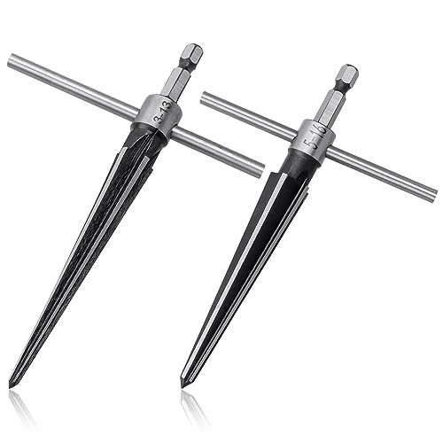 Mesee 2 Stück T-Griff Reibahle, Handlich Konische Reibahle, 1/4" T Förmige Konische Sechskantreibahle, Handreibahlen Kegelreibahle für Kegellöcher, Hamfering, Schraubensinklöcher, 3-13mm & 5-16mm