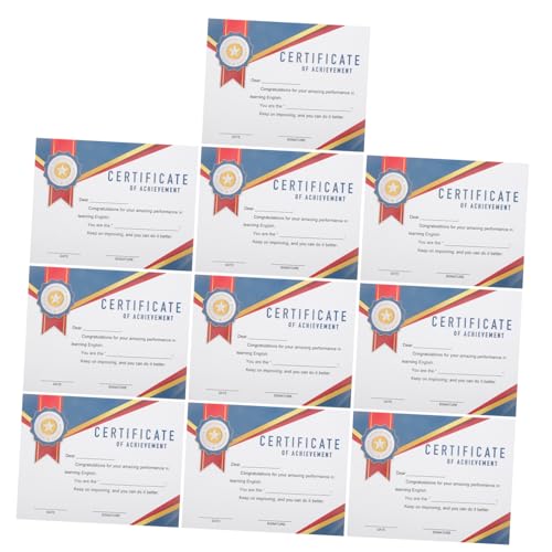 FUNNETOYU 10 Blatt Urkunden verleihen Glückwunschurkunde Zertifikatpapier Auszeichnungen vergeben Urkundenpapier bunte Zertifikate Kindergarten anerkennungsbescheinigung beschichtetes Papier