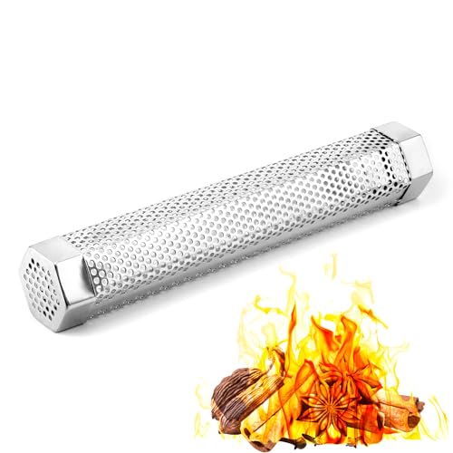 QWORK® 30cm Grill-Räucherrohr aus Edelstahl für Pelletgrill, Hochwertiges Sechseckiges Räucherrohr, Kalträuchergerät für Alle Grills, Heiß-/Kalträuchern