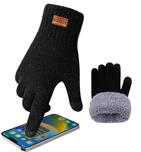 HIYATO Handschuhe herren, Verdickte Touchscreen Winterhandschuhe, Warme Strickhandschuhe mit Fleece Innenfutter für Damen und Herren (Schwarz)