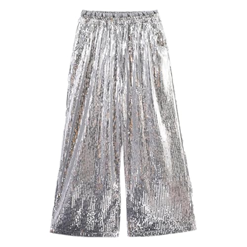 2025 - Kinder Glitzer Pailletten Tanzhose Jungen Mädchen Glänzend Hip Hop Hose Jazz Dancewear Karneval Party Tanzbekleidung Pumphose 128 (Silver, 12-16 Years)
