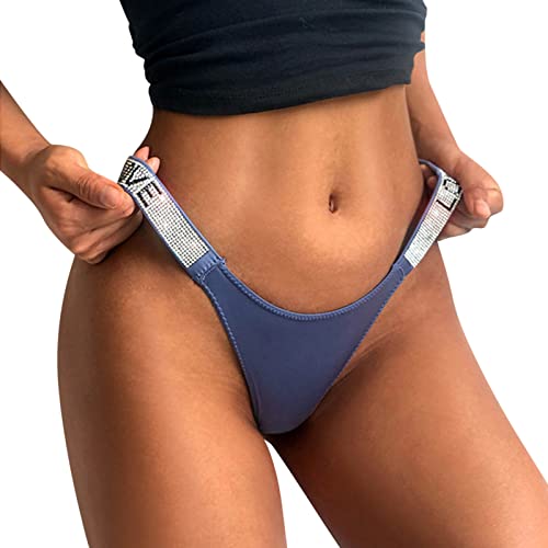 Schöne Unterwäsche Damen Sexy Spitze Frauen Brief Strass G Thong niedrig Thong Stretch Unterwäsche Unterwäsche Slip (Blue, S)