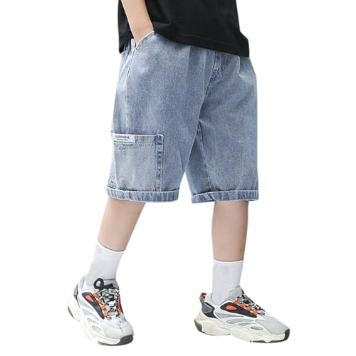 Generisch Jeans Shorts Jungen Baggy Kurze Hosen Jeanshosen Sommer Relaxed Fit Denim Shorts Casual Sport Kurz Jeanshose Vintage Mode Bermuda Jeanshorts Y2k Streetwear für Kinder