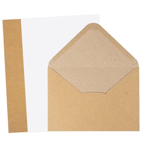 50 StüCk Klappkarten Blanko Mit Umschlag, Kraftpapier Karten A6, B6 BriefumschläGe Braun Mit Nassklebung, Blanko Karten Zum Selbstgestalten, Klappkarten FüR Weihnachts GrußKarten Hochzeits Einladung