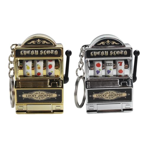 WeddHuis 2 Stück Mini Glücksspiel Spielautomat Schlüsselanhänger,Mini Casino Glücksbringer Jackpot Schlüsselanhänger,Kreativer Autoschmuck Schlüsselanhänger Kids Funny Gag Toys für Junge Männer