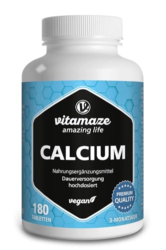 Calcium Tabletten hochdosiert vegan, 180 Tabletten für 3 Monate, 800 mg Kalzium-Carbonat pro Tagesdosis, Organische Nahrungsergänzung ohne Zusatzstoffe, Made in Germany