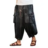 WKAYsIV Schwarze Hose männer Herren Cool Hose Herren EIS Seide Dunkle Hosen Mens Lose Strand Hosen Retro Rettich Hosen Männer. Herren Hose Fitness(Schwarz,3XL)