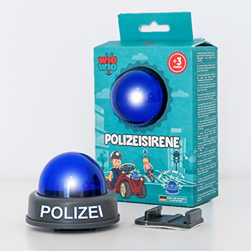 Polizei Sirene für Kinder Fahrrad Helm, Polizeiauto, Rutschauto, Blaulicht mit Geräusch, Spielzeug ab 3 Jahre, Polizeisirene