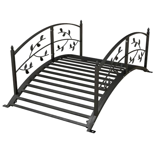 Outsunny Gartenbrücke – Beckenbrücke – Gartendekoration Maße: 119 x 67 x 47 cm (L x B x H) mit Geländer, Motiv Rebe, Stahl, Schwarz