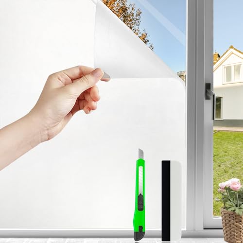 HOMTOL Sichtschutzfolie Fenster Milchglasfolie, 30x200cm Folie Fenster Sichtschutz, Statische Fensterfolie Milchglas, Anti-UV Fensterfolie Badezimmer, Milchfolie Fenster Selbstklebend für Zuhause Büro