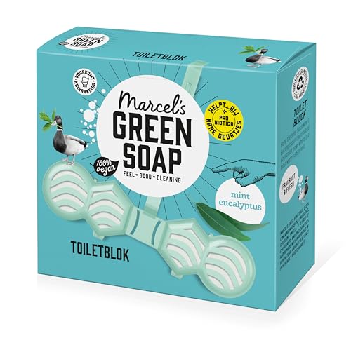 Marcel's Green Soap Toilettenblock Minze & Eukalyptus - Duftender Toilettenerfrischer - mit Probiotika gegen unangenehme Gerüche - 95% biologisch abbaubar - 100% recycelter Kunststoff