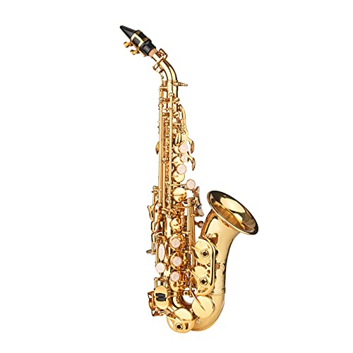 Saxophon,KOCAN Bb Sopran Saxophon Goldlack Messing Sax mit Instrumentenkoffer Mundstück Halsband Reinigungstuch Bürste für Musiker Anfänger