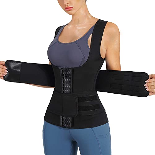 KUMAYES Sauna Weste Damen mit Bauchweggürtel Neopren korsett damen bauchweg waist trainer shapewear tank top Body Shaper