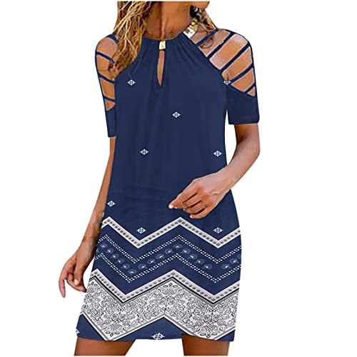 Schulterfreies Sommerkleid Damen Minikleid mit Metall Neckholder Kalte Schulter kurzärmliges A Linie Kleider Farbverlauf Skaterkleid Schmal geschnittenes Etuikleid Urlaub Strandkleid Freizeitkleid