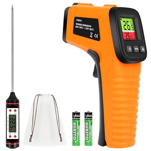 HOTUT Infrarot Thermometer, Digital Laser Temperaturpistole -58°F~1022°F (-50°C~550°C), Berührungslos Laser Temperaturmessgerät mit Fleischthermometer, für Kochen/Barbecue/Industrie, NICHT für Mensch