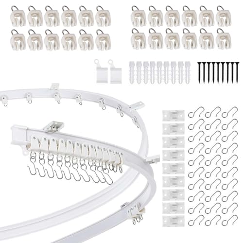 3M Gardinenschiene, Flexible und Biegbare Vorhangschiene Deckenmontage, Curtain Rail mit Stummen Rollen für Vorhänge, Duschvorhang, Krankenhaus-Vorhangschienensystem(Weiß)