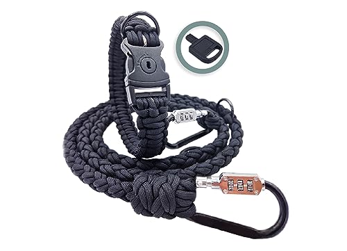 Diebstahlschutz-Hundeleine und Halsband Set, Abschließbar mit Schloss, Mehrfach verstellbar, Geflochten aus Paracord, Schwarz (XS (Leine: 120cm))