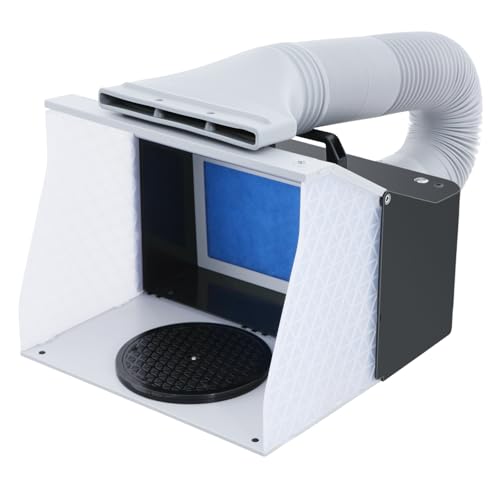 VELPAX Airbrush Kabine Absauganlage 5.2m³/min, Klappbare Lackierkabine mit LED, Entlüftungsschlauch, Doppellüfter, 20cm Drehteller für Modellbau Lackierarbeiten regulierbar