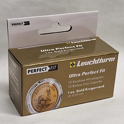 Ultra Perfect·Fit Münzkapseln für 1 oz. Krügerrand Gold Münzen (32,6 mm) - Premium-Münzkapseln Leuchtturm 10er Pack