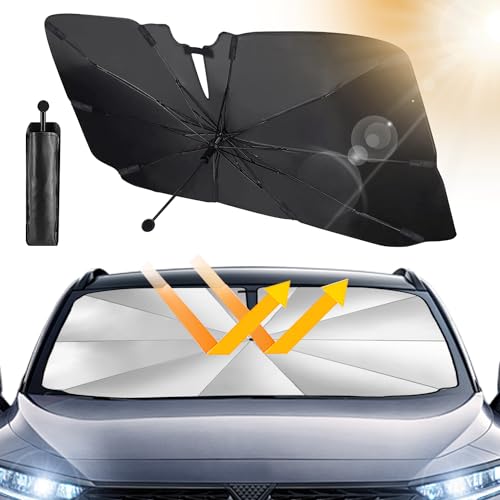 Beshine Sonnenschutz Auto Frontscheibe, 2024 Upgrade 360° Drehbar Faltbar Auto-Sonnenschirm - Neues Carbonfaser-Skelett, Einfache Lagerung, für meisten Auto & SUV (145 x 83cm)