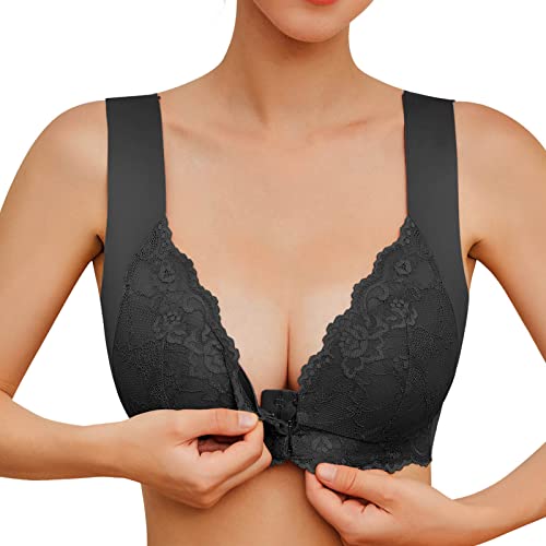 YEBIRAL Damen BH Verschluss Vorne Ohne Bügel Spitzen BH Große Größen Minimizer BH Sexy Push Up Bra Komfort Bustier Breiten Trägern Klassischer Soft-BH M-5XL