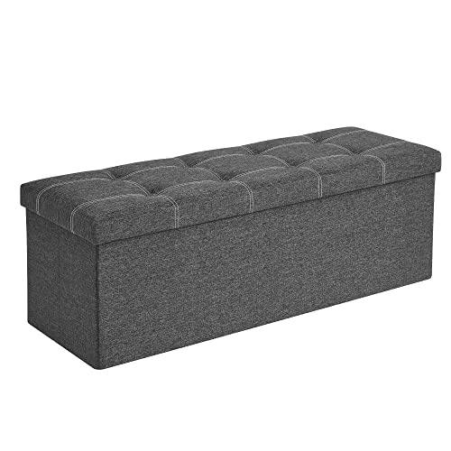 SONGMICS Sitzbank mit Stauraum, Sitztruhe, Sitzhocker, faltbar, 110 x 38 x 38 cm, Bezug aus Leinenimitat, für Schlafzimmer, Flur, Wohnzimmer, dunkelgrau LSF077G04