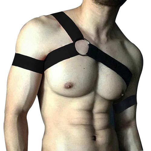 WENTPOL Harness Herren Brust Fetisch Harness Verstellbarer Herren Body Brust Harness Gay Brust Harness Männer Body Bandage Geschirr Elastische Schulter Muskel Bänder mit Armband Sexy Sklave Clubwear