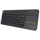 Logitech K400 Plus Kabellose Touch-TV-Tastatur mit integriertem Touchpad, Belgisches AZERTY-Layout - Schwarz