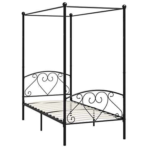 SXJEQOC Single Bed Double Bed Bettrahmen Bedframe - Himmelbett-Gestell Schwarz Metall 100 x 200 cm für Wohnzimmer Schlafzimmer Gastzimmer Balkon