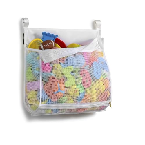 Badewannenspielzeug Aufbewahrung,Badewannenspielzeug hängeorganizer Tasche,Badewannenspielzeug Reißverschluss Mesh Tasche Aufbewahrung.Ideal für das Badezimmer der Familie.(weiß)