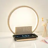 blonbar Nachttischlampe mit Lichtwecker, Wake Up Light, 10W Wireless Charger, Touch Dimmbar mit 3 Helligkeitsstufen, Beruhigender Klang, Einschlafhilfe Babys & Erwachsene für Schlafzimmer