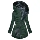 EMATOP Steppjacke Damen Lang Warmer Winterjacke Gefüttert Fleece Daunenjacke Baumwolle Elegant Pufferjacke Langarm Casual Fleecejacke mit Kapuze Wintermantel Winter Outdoor Trachtenjacke