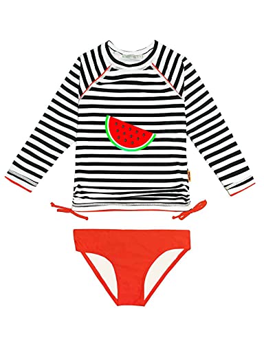 weVSwe Kleinkind Mädchen Rash Guard UPF 50+ Schutz Zweiteiler Badeanzug Set Langarm Streifen Rote Wassermelone 3/4 Jahre