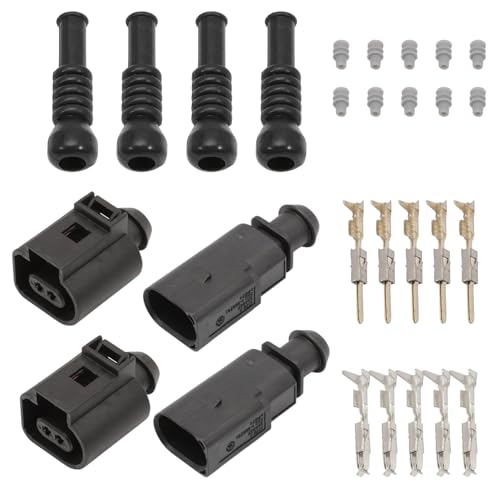 1J0973802 Anlseiod 2-polig Männliche Weibliche Kabelbaumstecker Anschlüsse mit Klemmen und Dichtungen kompatibel mit S-koda V-W Audi A1 A3 Seat auto Stecker-Buchsen Anschluss kit A8 1J0973702