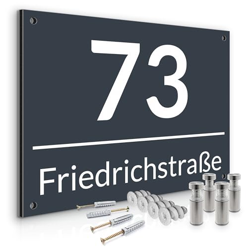 Muralo - Hausnummern-Schild Türschild Personalisiert Wetterfest für Tür, Gebäude, Zimmer - Br.32cm x Hö.21cm - Anthrazit