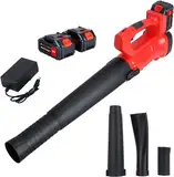 Akku-Laubbläser 240 km/h, 320CFM Leaf Blower, 21V Akku Gebläse, Elektrischer Laubbläser 20000RPM, mit 2 * 4000 mAh Akku und Ladegerät, 6-Gang Geschwindigkeit