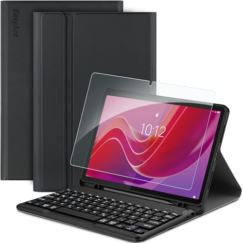 EasyAcc Tastatur Hülle Kompatibel mit Lenovo Tab M11 TB330 2024 mit Schutzfolie, [QWERTZ Deutsches], Abnehmbar Tastatur Schutzhülle mit Pencil Halter, Schwarz