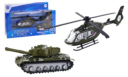 EUROPEAN FORCE - Hubschrauber und Panzer - Interventionsfahrzeuge - 020346 - Khaki - Metall - Militär - Kinderspielzeug - Miniatur - 17 cm x 6 cm - Ab 3 Jahren