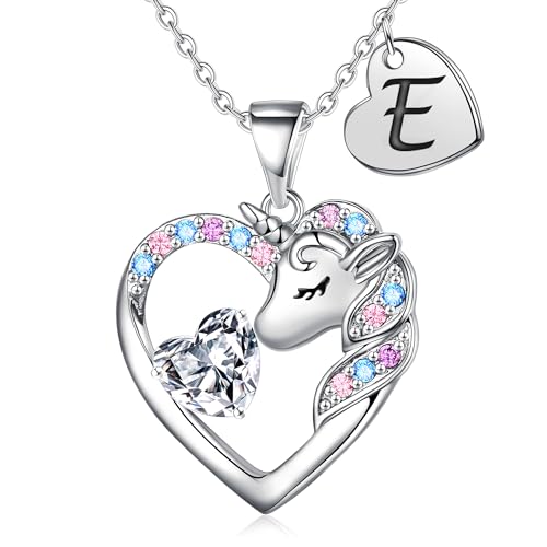 TINGN Einhorn Geschenke für Mädchen, Einhorn Kette mit Buchstaben E Kette | Einhorn Geschenke | Einhorn Kette | Geburtstagsgeschenk für Mädchen, Teenager Mädchen Geschenke | Einhorn Schmuck Mädchen