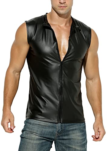 Manview Latex ähnliches Herren Top - Kunstleder Top mit Reissverschluss - Grösse L