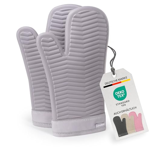 Bellphany Premium Silikon Ofenhandschuhe Paar - Design Topfhandschuhe zum Kochen & Backen, Backofenhandschuhe hitzebeständig bis 250°C, Grau