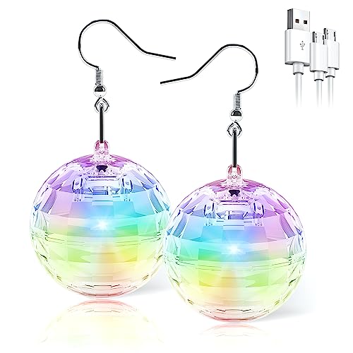 PUFIER LED Ohrringe Disco Ball Ohrringe 7 RGB Licht Projektion Licht Ohrringe für Frauen Wiederaufladbare LED Ohrringe Disco Ball Zubehör