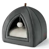 BEDSURE Katzenhöhle Katzen Dunkelgrau - Faltbare Katzenbett mit waschbaren Kissen, Katzenzelt für Kätzchen kleine, mittelgroße Haustier, weiches und warmes Katzenhaus für drinnen, 40x40x40cm