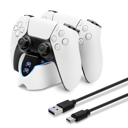 Mcbazel Ladestation für PS5 Controller,Dual-Sense Controller Ladeständer für Playstation 5 mit LED Lichtanzeige, Schnellladung, Kompatibel mit PS5 Dual Sense und PS5 Edge - Weiß