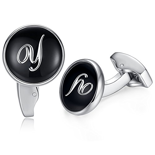 Honey Bear Briefe Initialen Buchstabe manschettenknöpfe Herren Edelstahl Hochzeit Cufflinks Manschettenknopf Schwarz (Y)