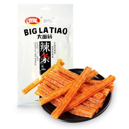 WEILONG DELICIOUS Weilong Big Latiao - Würzige Chinesische Snacks, Hot & Spicy Stick Gluten Strips, Scharfer Weizensnack (1 x 106g)