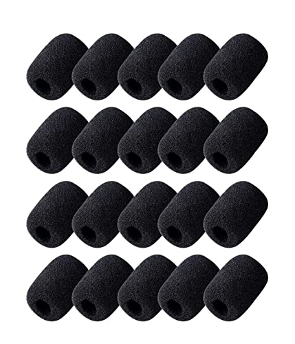 REQAG 20 Stück Schaumstoff Ersatz-Windschutz für Mikrofon und Headset Mini-Mikrofon Headset Windschutzscheibe für Unterricht, Bühnenperformance and Treffen, Schwarz