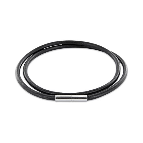 Auroris Echtleder Kette schwarz Dicke 3mm mit Tunnel-Drehverschluss aus Edelstahl/Länge: 50cm